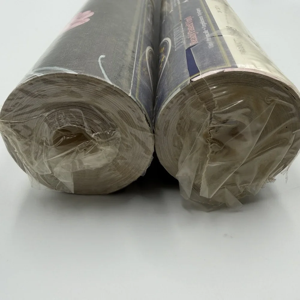 2 VTG 90s Colorall Ready Pasted Vinyl Wallpaper Majesty Floral 11 Yards Retro‎